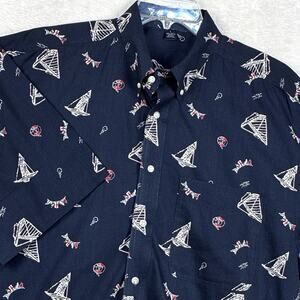 VTG 80s Keeler Bay Camp Shirt Mens L Nautical Sailing AOP Hawaiian Aloha Beach